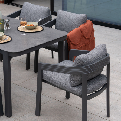 Millie 6 Seat Rectangular Aluminium Dining Set in Graphite Grey