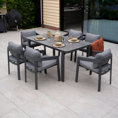 Millie 6 Seat Rectangular Aluminium Dining Set in Graphite Grey