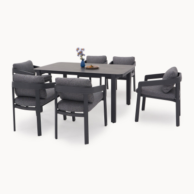 Millie 6 Seat Rectangular Aluminium Dining Set in Graphite Grey