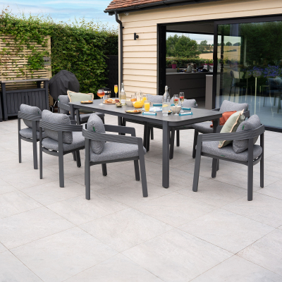 Millie 8 Seat Rectangular Aluminium Dining Set in Graphite Grey