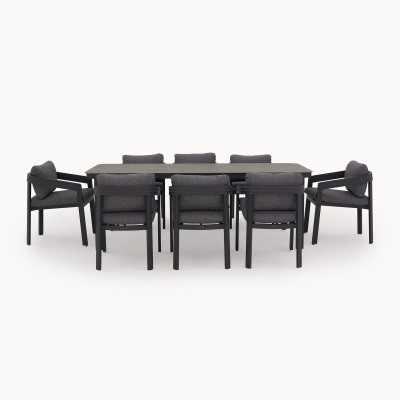 Millie 8 Seat Rectangular Aluminium Dining Set in Graphite Grey