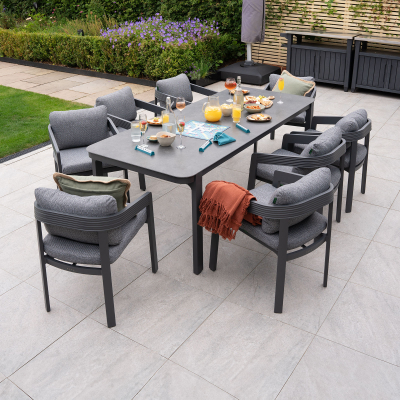 Millie 8 Seat Rectangular Aluminium Dining Set in Graphite Grey