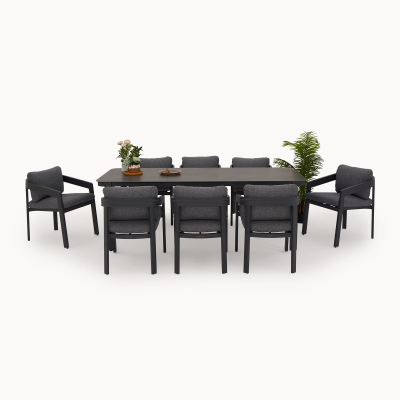 Millie 8 Seat Rectangular Aluminium Dining Set in Graphite Grey