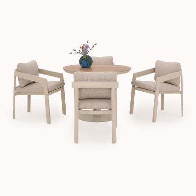 Millie 4 Seat Round Aluminium Dining Set in Pebble