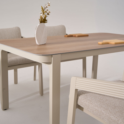 Millie 6 Seat Rectangular Aluminium Dining Set in Pebble