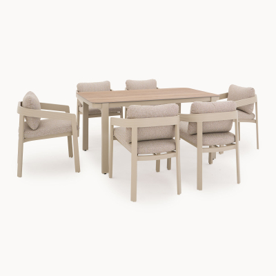 Millie 6 Seat Rectangular Aluminium Dining Set in Pebble