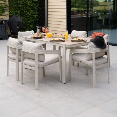 Millie 6 Seat Rectangular Aluminium Dining Set in Pebble