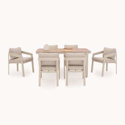 Millie 6 Seat Rectangular Aluminium Dining Set in Pebble