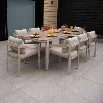 Millie 8 Seat Rectangular Aluminium Dining Set in Pebble