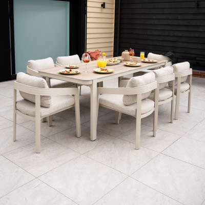 Millie 8 Seat Rectangular Aluminium Dining Set in Pebble