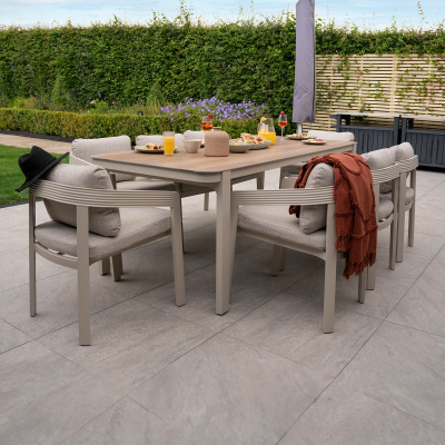 Millie 8 Seat Rectangular Aluminium Dining Set in Pebble