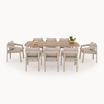 Millie 8 Seat Rectangular Aluminium Dining Set in Pebble