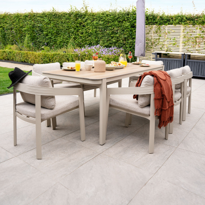 Millie 8 Seat Rectangular Aluminium Dining Set in Pebble