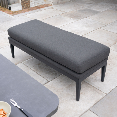 Duke L-Shaped Corner All Weather Fabric Aluminium Lounge Dining Set with Benches - Right Handed Rising Table in Charcoal Grey