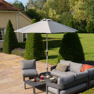 Enzo 3.0m Round Aluminium Traditional Parasol - Light Grey Canopy and Silver Frame