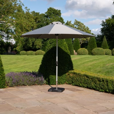 Enzo 3.0m Round Aluminium Traditional Parasol - Light Grey Canopy and Silver Frame