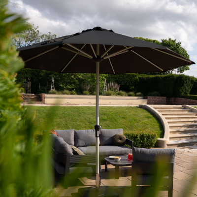 Enzo 3.0m Round Aluminium Traditional Parasol - Dark Grey Canopy and Silver Frame