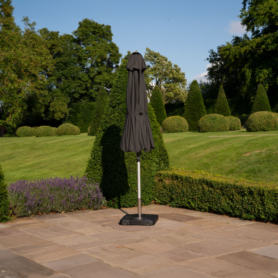 Enzo 3.0m Round Aluminium Traditional Parasol - Dark Grey Canopy and Silver Frame