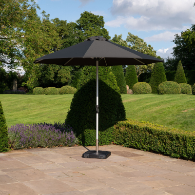 Enzo 3.0m Round Aluminium Traditional Parasol - Dark Grey Canopy and Silver Frame