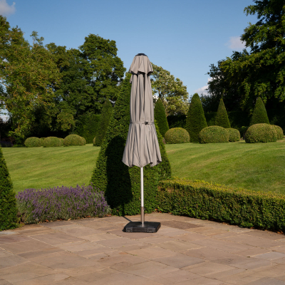 Enzo 3.5m Round Aluminium Traditional Parasol - Light Grey Canopy and Silver Frame