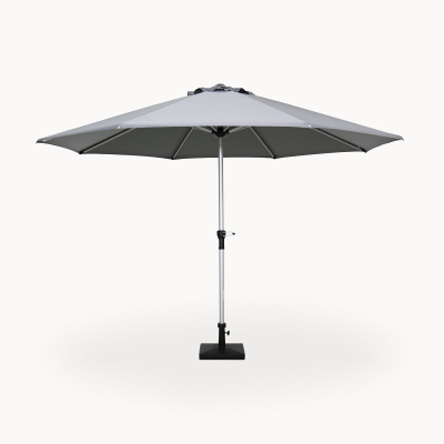 Enzo 3.5m Round Aluminium Traditional Parasol - Light Grey Canopy and Silver Frame