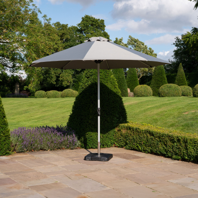 Enzo 3.5m Round Aluminium Traditional Parasol - Light Grey Canopy and Silver Frame