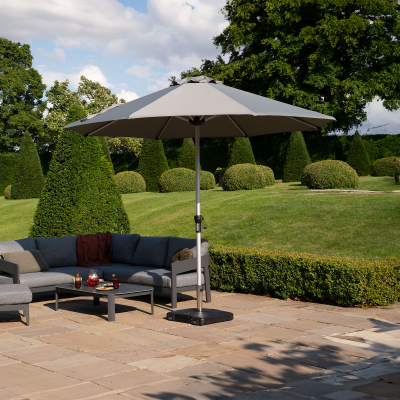 Enzo 3.5m Round Aluminium Traditional Parasol - Light Grey Canopy and Silver Frame