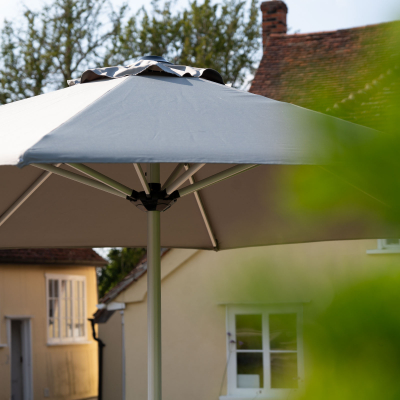 Enzo 3.5m Round Aluminium Traditional Parasol - Light Grey Canopy and Silver Frame