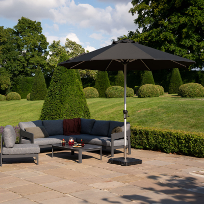 Enzo 3.5m Round Aluminium Traditional Parasol - Dark Grey Canopy and Silver Frame