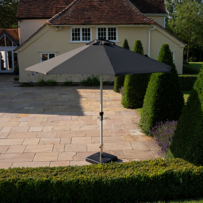 Enzo 3.5m Round Aluminium Traditional Parasol - Dark Grey Canopy and Silver Frame