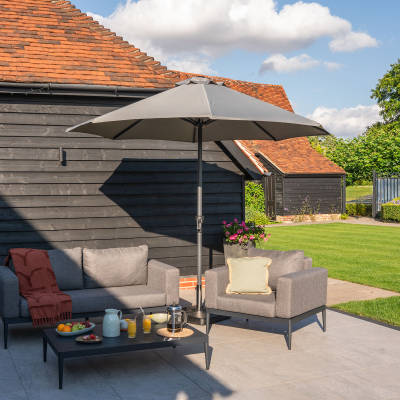 Max 3.0m Round Aluminium Traditional Parasol - Light Grey Canopy and Grey Frame