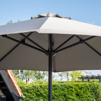 Max 3.0m Round Aluminium Traditional Parasol - Light Grey Canopy and Grey Frame