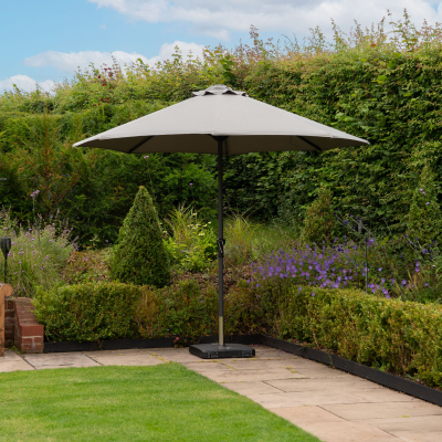 Max 3.0m Round Aluminium Traditional Parasol - Light Grey Canopy and Grey Frame