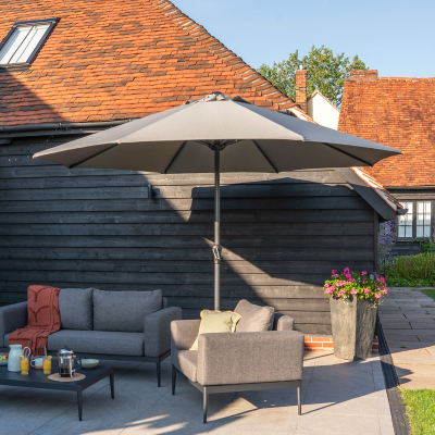 Max 3.5m Round Aluminium Traditional Parasol - Light Grey Canopy and Grey Frame