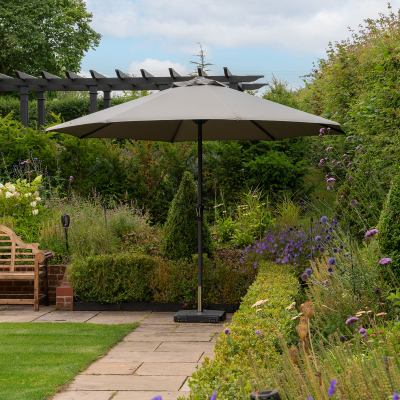 Max 3.5m Round Aluminium Traditional Parasol - Light Grey Canopy and Grey Frame