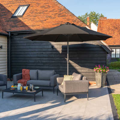 Max 3.5m Round Aluminium Traditional Parasol - Dark Grey Canopy and Grey Frame