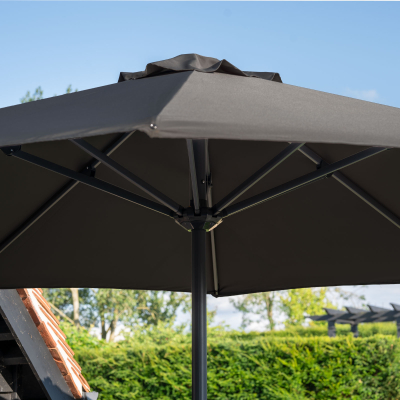 Max 3.5m Round Aluminium Traditional Parasol - Dark Grey Canopy and Grey Frame