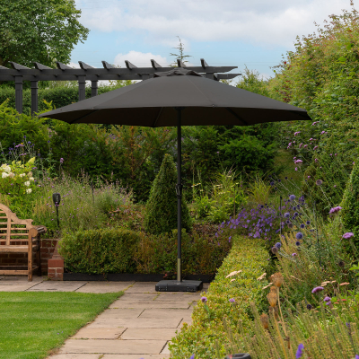 Max 3.5m Round Aluminium Traditional Parasol - Dark Grey Canopy and Grey Frame