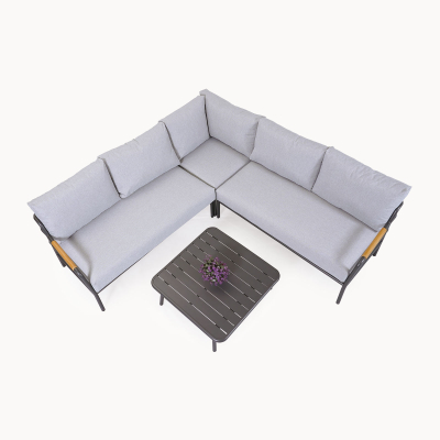 Piper Aluminium Wood Corner Sofa Lounging Set in Graphite Grey