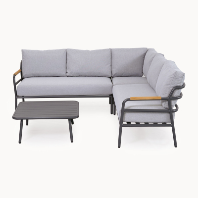 Piper Aluminium Wood Corner Sofa Lounging Set in Graphite Grey