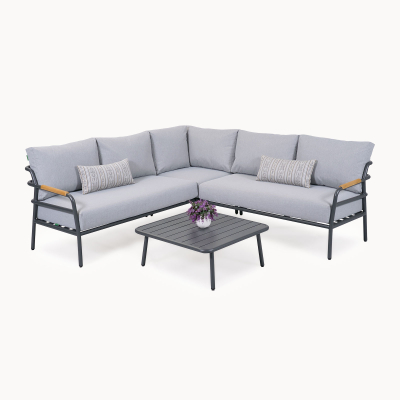 Piper Aluminium Wood Corner Sofa Lounging Set in Graphite Grey