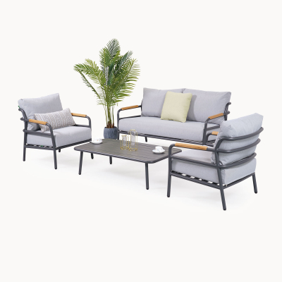 Piper Aluminium Wood 2 Seater Sofa Lounging Set in Graphite Grey