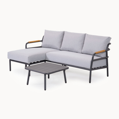 Piper Aluminium 3 Seater Right Handed Chaise Sofa Lounging Set in Graphite Grey