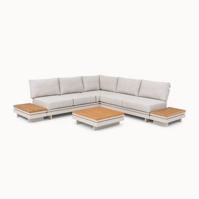 Bryson Aluminium Wood Corner Sofa Lounging Set in Pebble