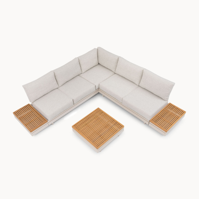 Bryson Aluminium Wood Corner Sofa Lounging Set in Pebble