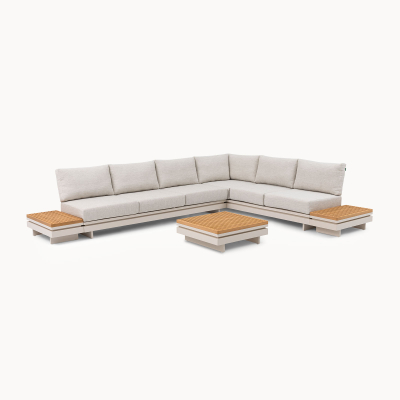 Bryson Aluminium Wood Large Corner Sofa Lounging Set in Pebble