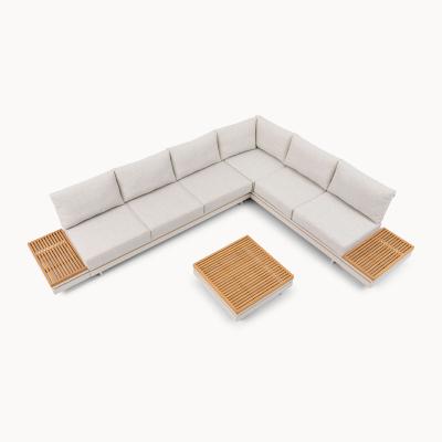 Bryson Aluminium Wood Large Corner Sofa Lounging Set in Pebble