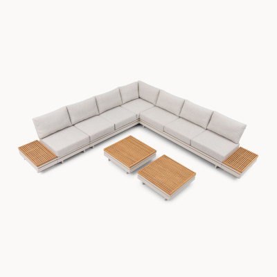 Bryson Aluminium Wood Deluxe Corner Sofa Lounging Set in Pebble