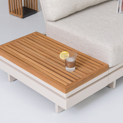 Bryson Aluminium Wood Deluxe Corner Sofa Lounging Set in Pebble