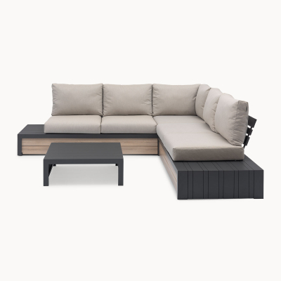 Lyon Aluminium Wood Look Corner Sofa Lounging Set in Graphite Grey